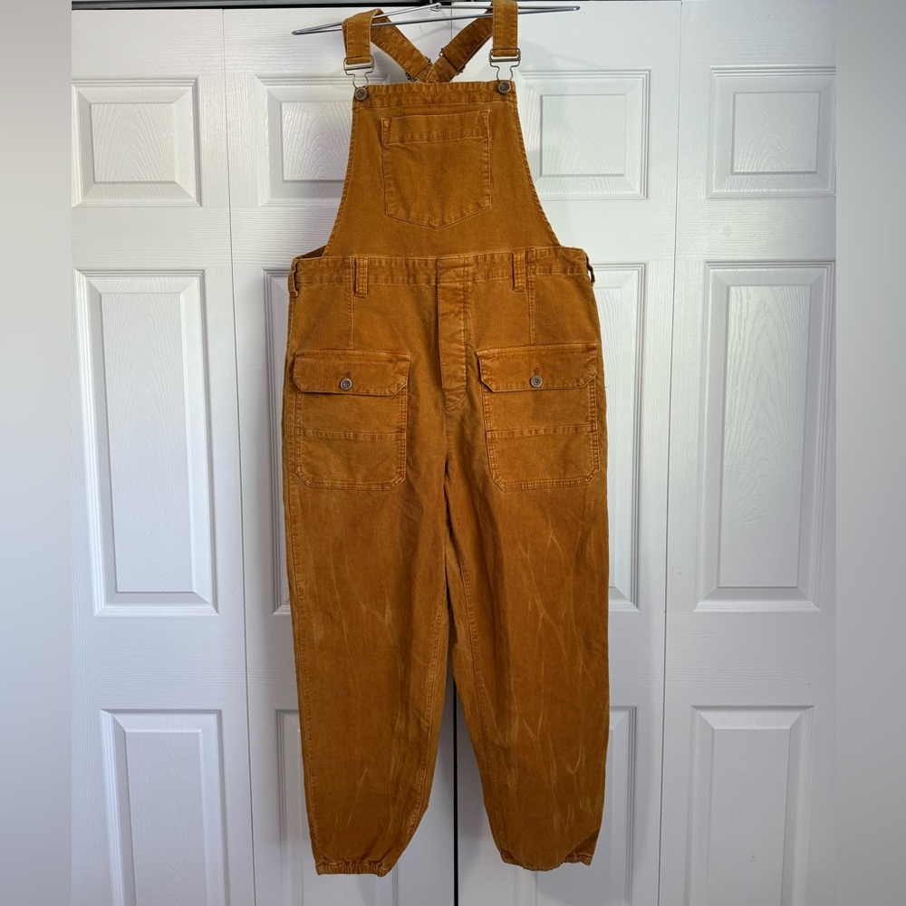Free People Overalls Medium Womens We The Free Ziggy Corduroy Tan Straight Leg
